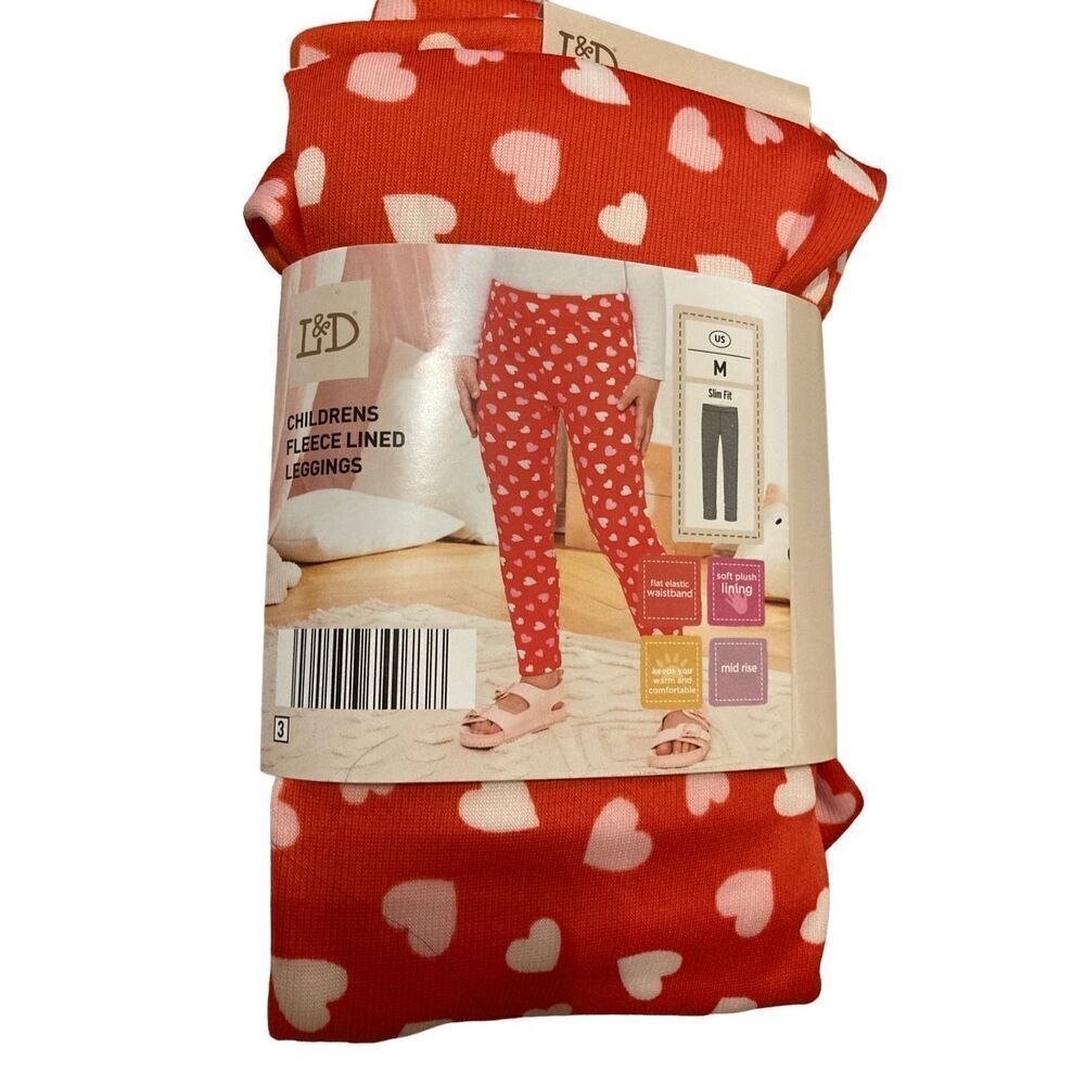 Nwt Girls Fleece Lined Heart Leggings Valentines Polkadot